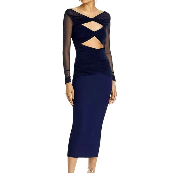 Chiara Boni Dresses & Skirts - Chiara Boni $895 Leitha Cutout Mixed Media Sheath Dress in Blue Notte NWT